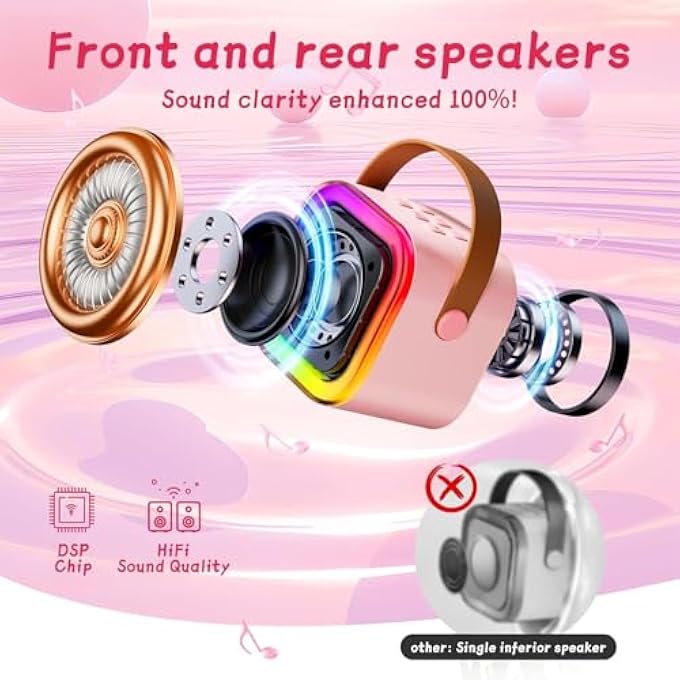 KIDS KARAOKE MACHINE WITH BLUETOOTH SPEAKER, WIRELESS MICROPHONE, PORTABLE DESIGN, PINK - Image 5